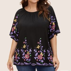 NWT book print, gathered ruffle sleeve blouse
